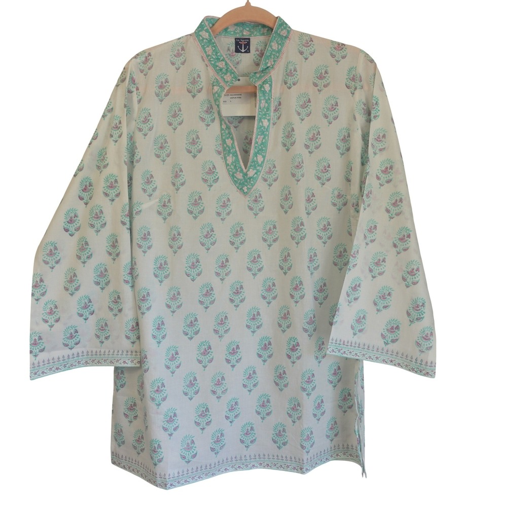 Le Soleil Tunic‎ Womens Aqua Pink Jaipur Petunia Lightweight Cover Up Small Boho